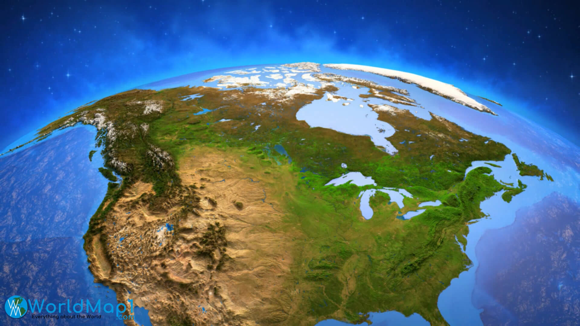 US and Canada Satellite Map